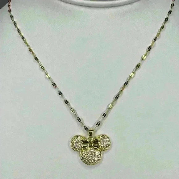 14KGP Minnie Mousse Pendant W/Pave Crystals Necklace - Picture 1 of 3